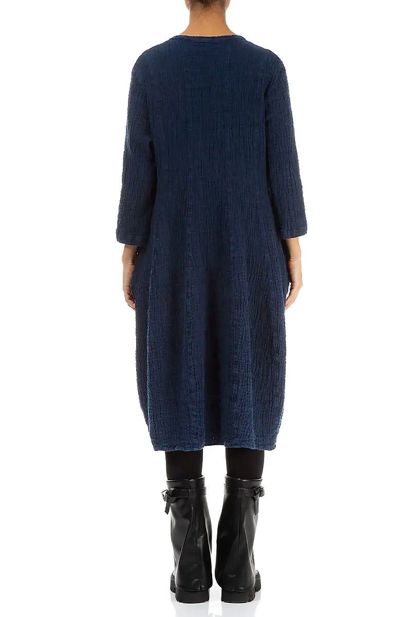 Balloon Royal Blue Textured Linen Dress 2