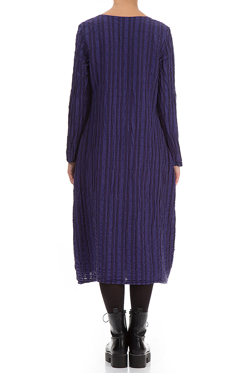 Flared Royal Purple Checkered Linen Cotton Dress 2