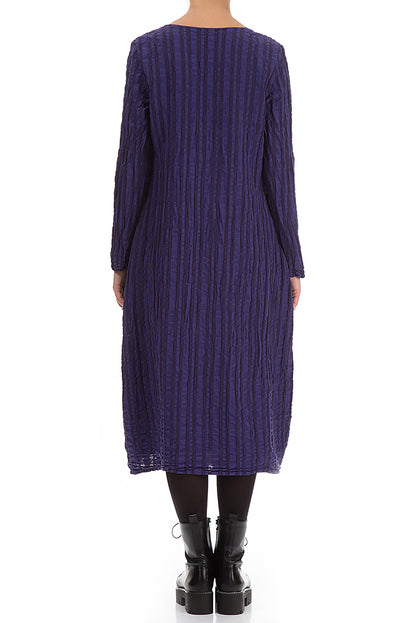 Flared Royal Purple Checkered Linen Cotton Dress 2