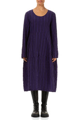 Balloon Royal Purple Checkered Linen Cotton Dress 1