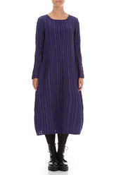 Flared Royal Purple Checkered Linen Cotton Dress 1