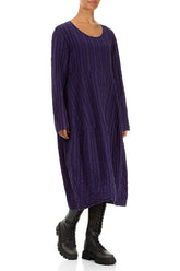 Balloon Royal Purple Checkered Linen Cotton Dress 3