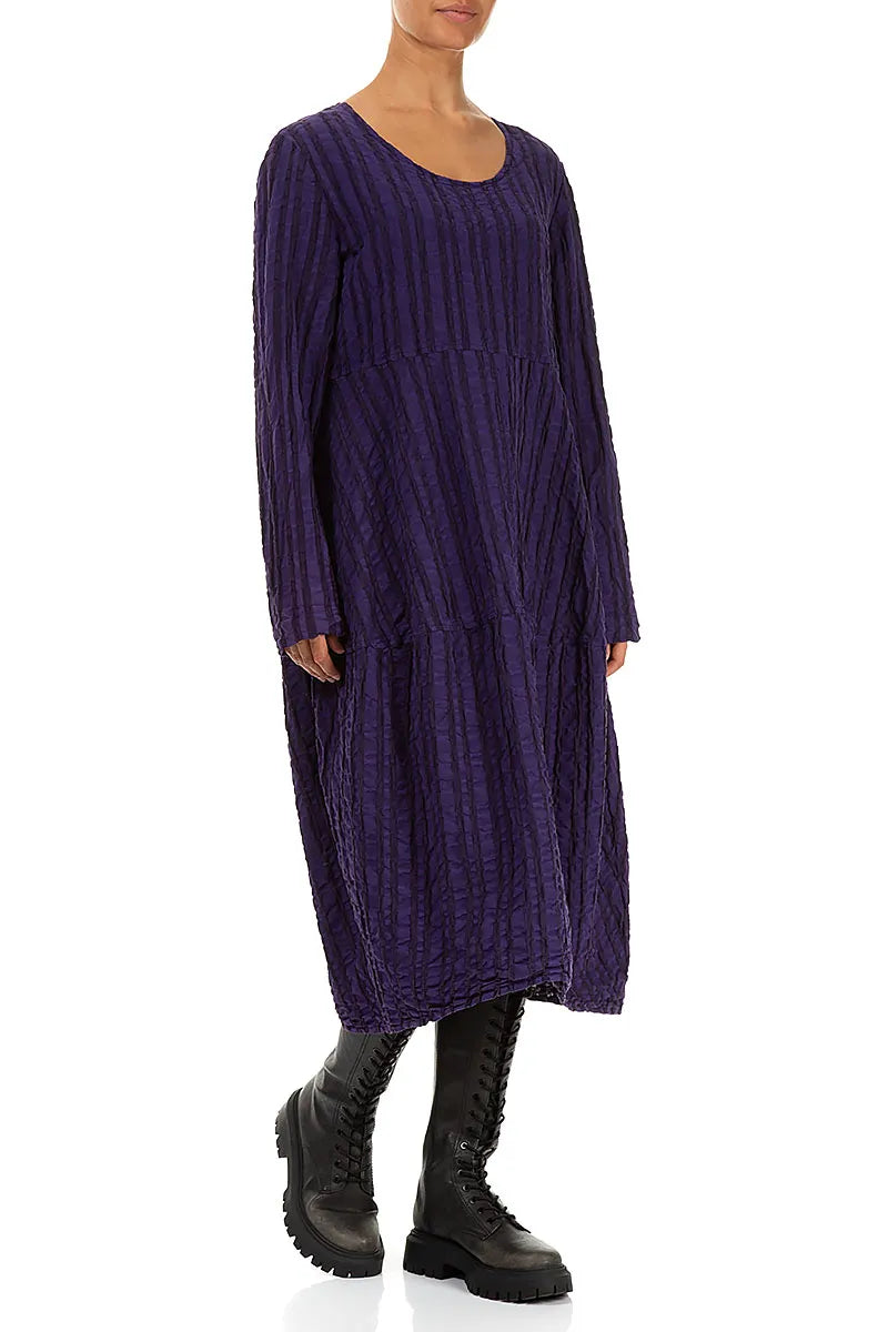 Balloon Royal Purple Checkered Linen Cotton Dress 3