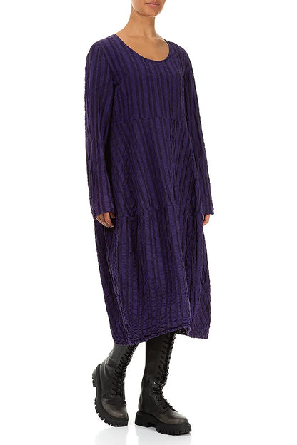 Balloon Royal Purple Checkered Linen Cotton Dress 3
