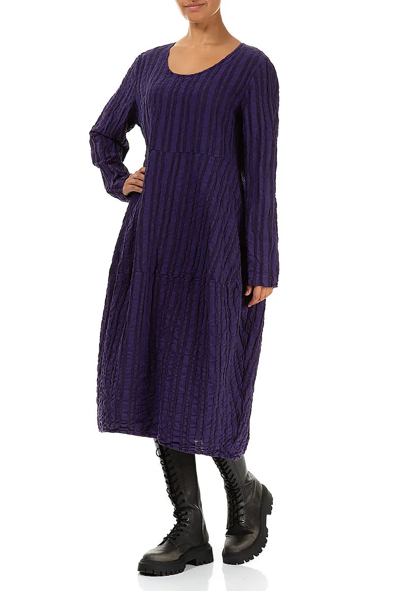 Balloon Royal Purple Checkered Linen Cotton Dress 4