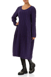 Balloon Royal Purple Checkered Linen Cotton Dress 4