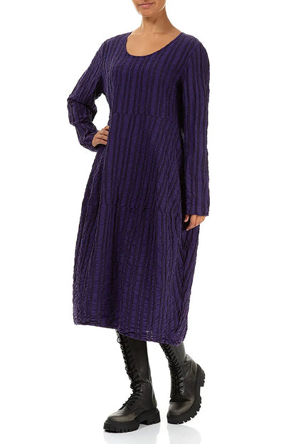 Balloon Royal Purple Checkered Linen Cotton Dress 4