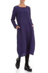 Flared Royal Purple Checkered Linen Cotton Dress 4
