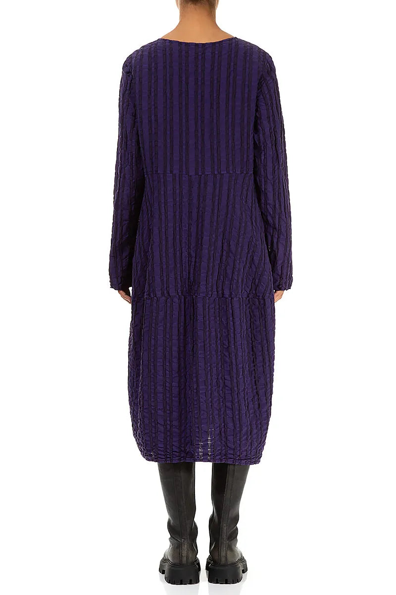 Balloon Royal Purple Checkered Linen Cotton Dress 2