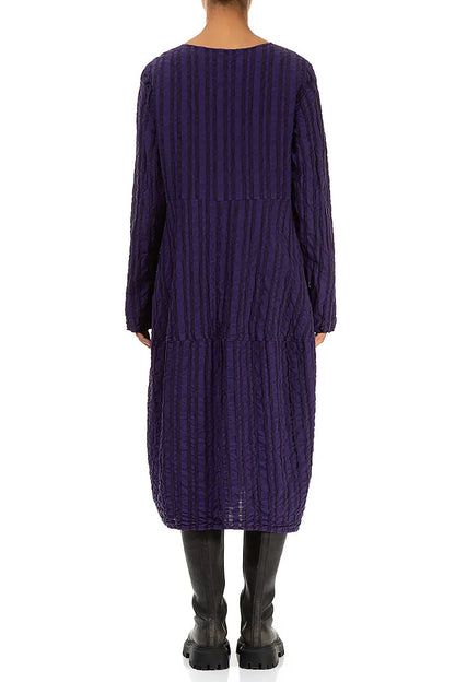 Balloon Royal Purple Checkered Linen Cotton Dress 2