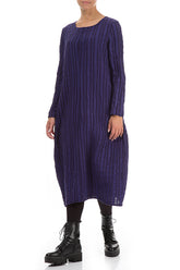 Flared Royal Purple Checkered Linen Cotton Dress 5