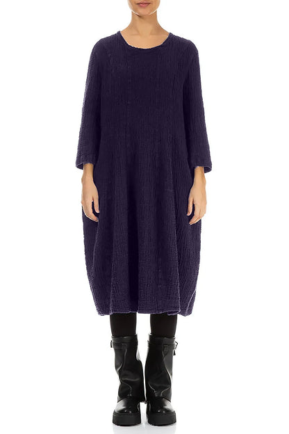 Balloon Royal Purple Textured Linen Dress 1