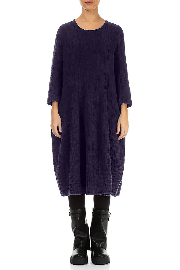 Balloon Royal Purple Textured Linen Dress 1