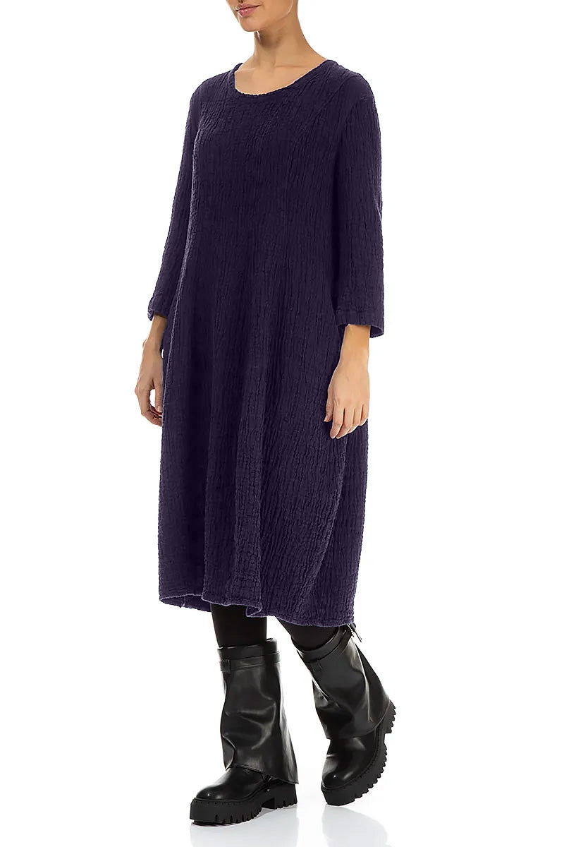 Balloon Royal Purple Textured Linen Dress 3