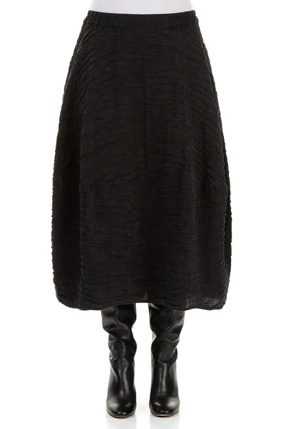 Balloon Shape Crinkled Black Silk Linen Skirt 1