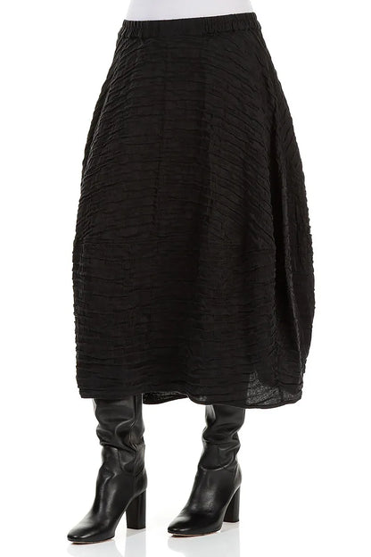 Balloon Shape Crinkled Black Silk Linen Skirt 3