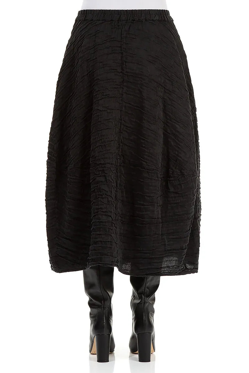 Balloon Shape Crinkled Black Silk Linen Skirt 2