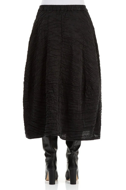 Balloon Shape Crinkled Black Silk Linen Skirt 2