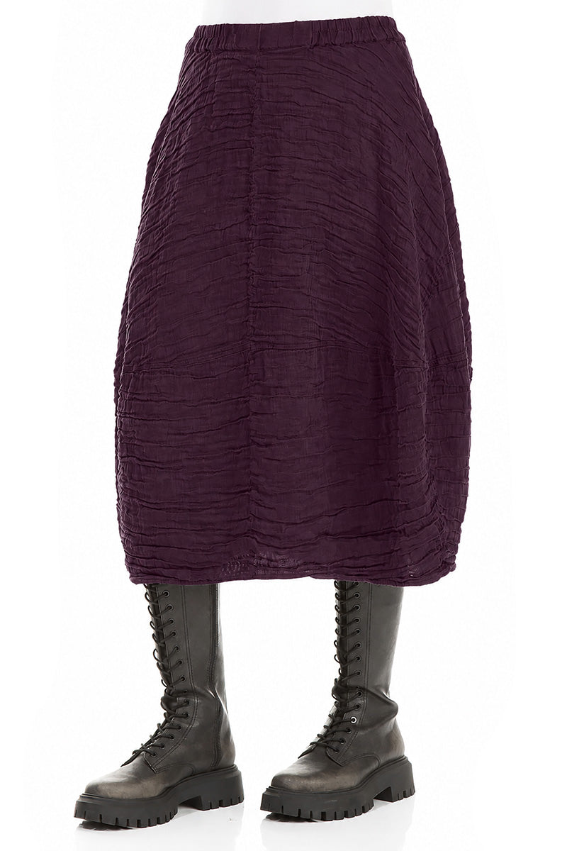 Balloon Shape Crinkled Deep Plum Silk Linen Skirt