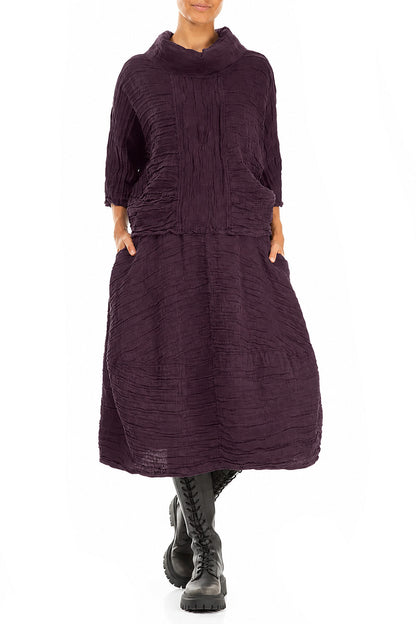 Balloon Shape Crinkled Deep Plum Silk Linen Skirt