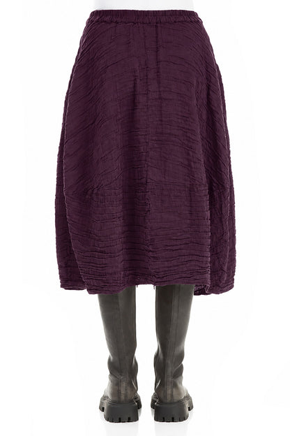 Balloon Shape Crinkled Deep Plum Silk Linen Skirt