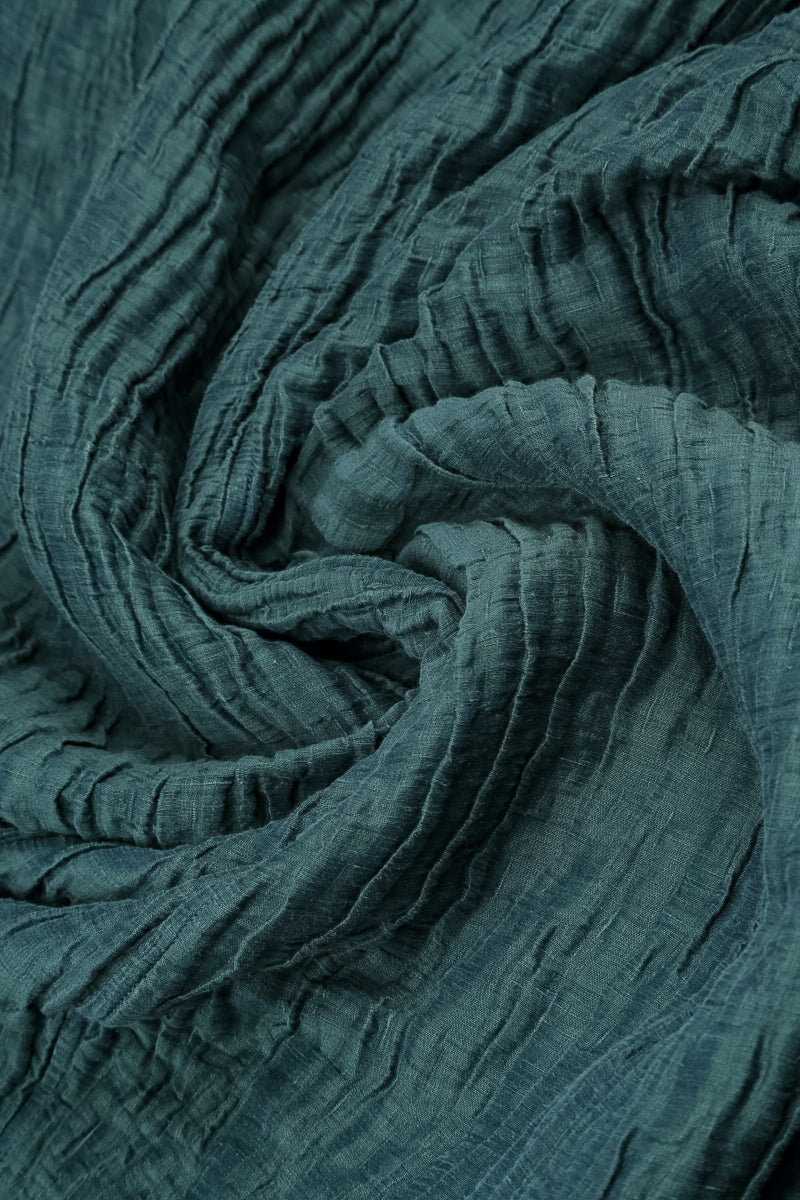Balloon Shape Crinkled Deep Turquoise Silk Linen Skirt