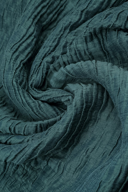 Balloon Shape Crinkled Deep Turquoise Silk Linen Skirt