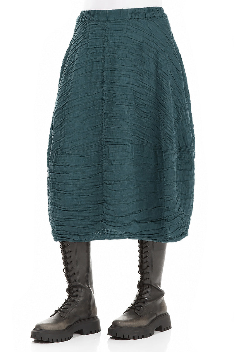 Balloon Shape Crinkled Deep Turquoise Silk Linen Skirt 3