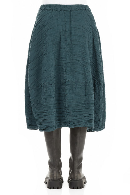 Balloon Shape Crinkled Deep Turquoise Silk Linen Skirt