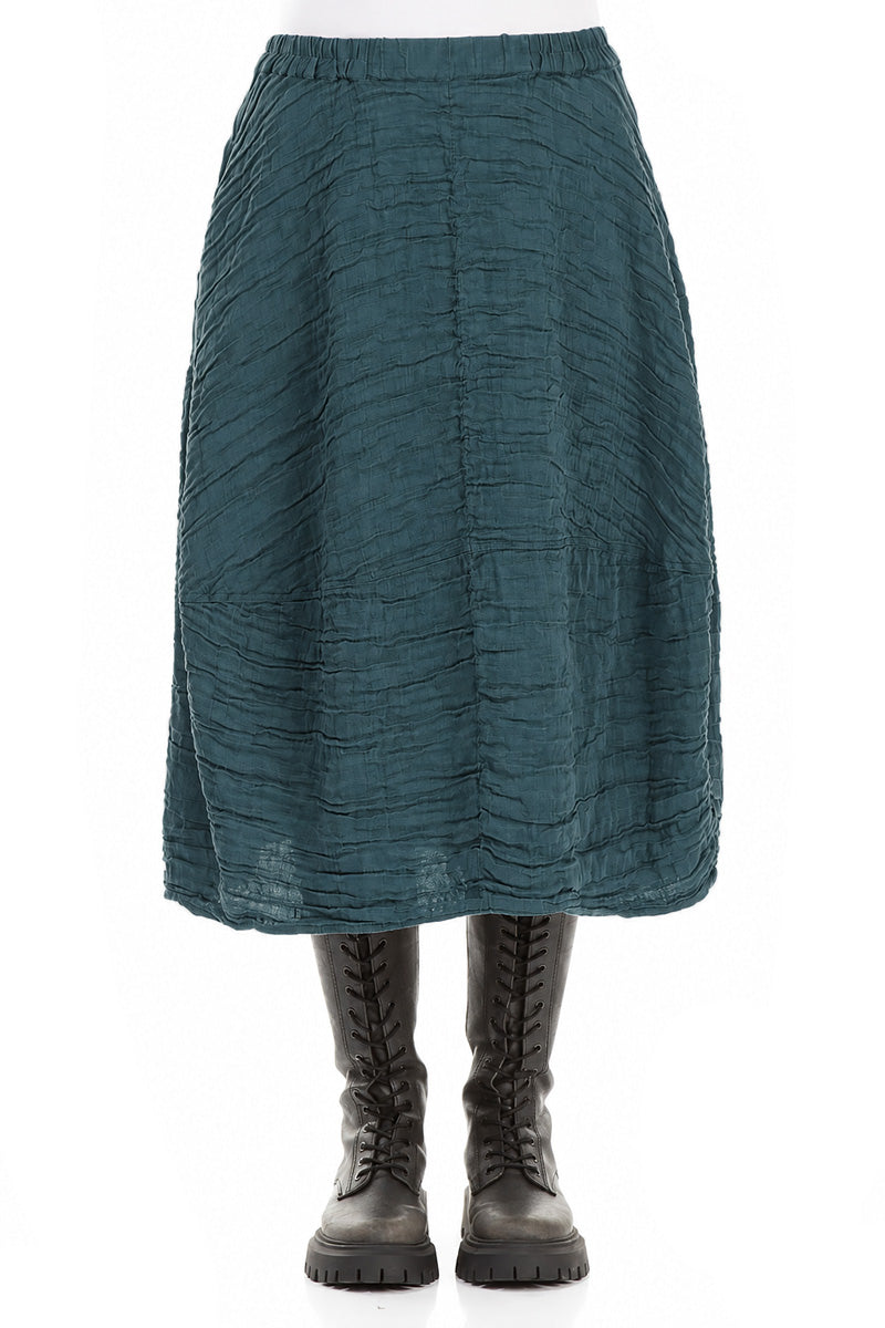 Balloon Shape Crinkled Deep Turquoise Silk Linen Skirt