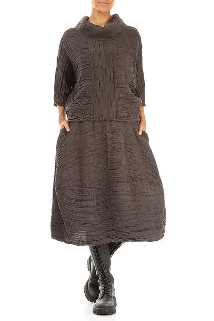 Balloon Shape Crinkled Forest Brown Silk Linen Skirt 4