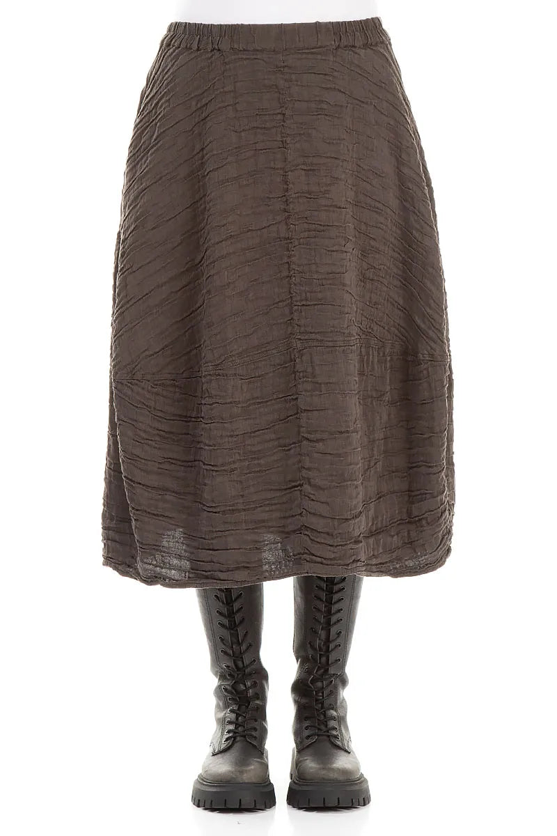 Balloon Shape Crinkled Forest Brown Silk Linen Skirt 1