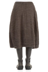 Balloon Shape Crinkled Forest Brown Silk Linen Skirt 2