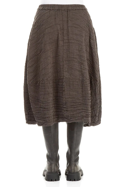 Balloon Shape Crinkled Forest Brown Silk Linen Skirt 2