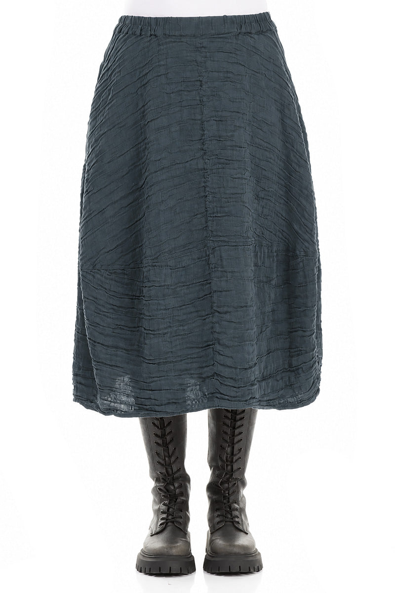 Balloon Shape Crinkled Slate Silk Linen Skirt
