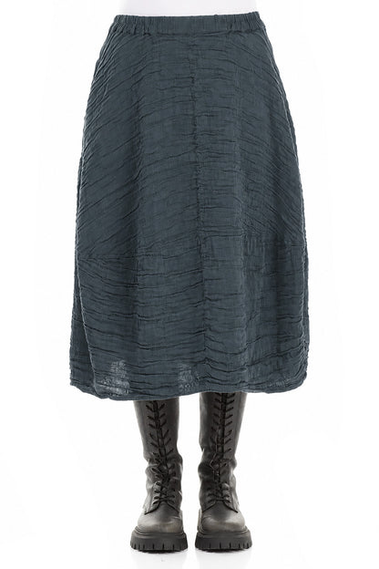Balloon Shape Crinkled Slate Silk Linen Skirt