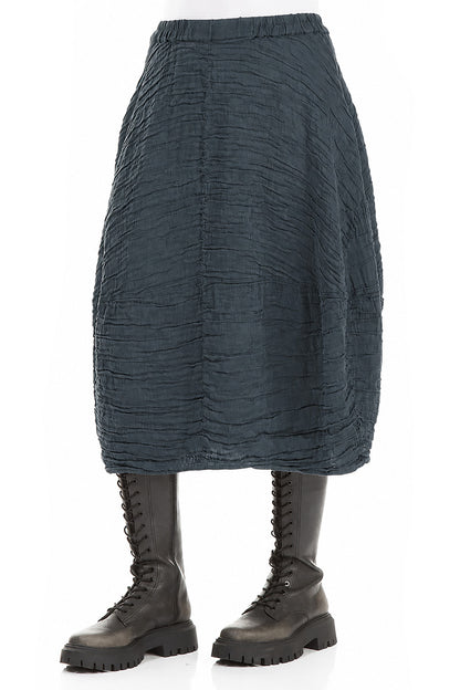 Balloon Shape Crinkled Slate Silk Linen Skirt