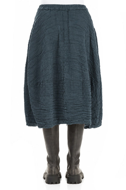 Balloon Shape Crinkled Slate Silk Linen Skirt