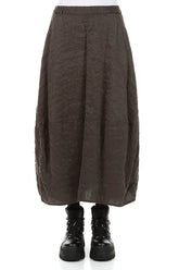 Balloon Shape Textured Forest Brown Silk Linen Skirt 1