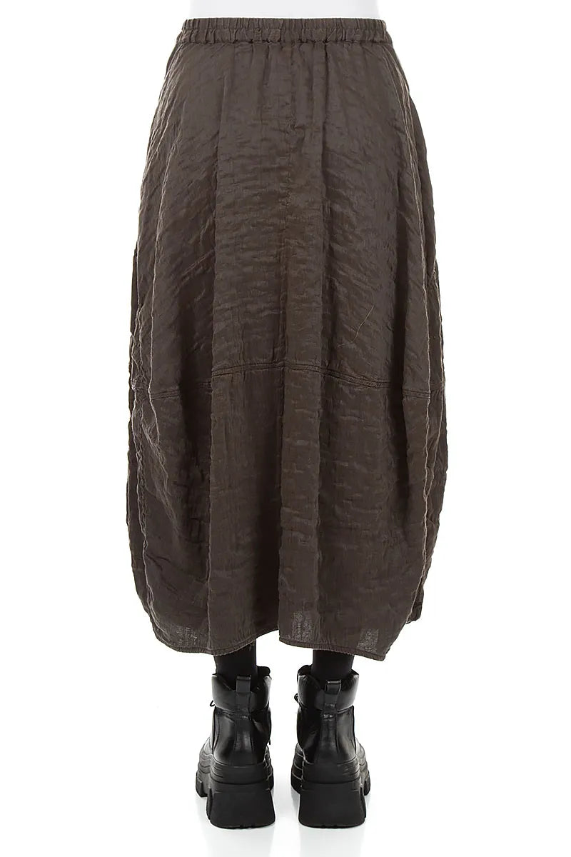 Balloon Shape Textured Forest Brown Silk Linen Skirt 2