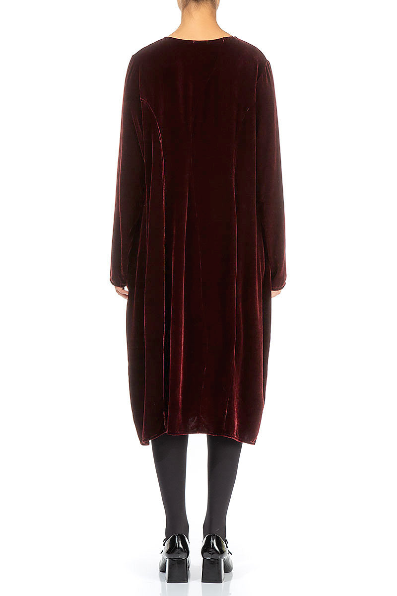 Balloon Single Pocket Dark Merlot Silk Velvet Dress