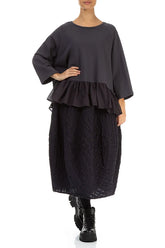 Balloon Slate Blue Checkered Linen Cotton Skirt 4