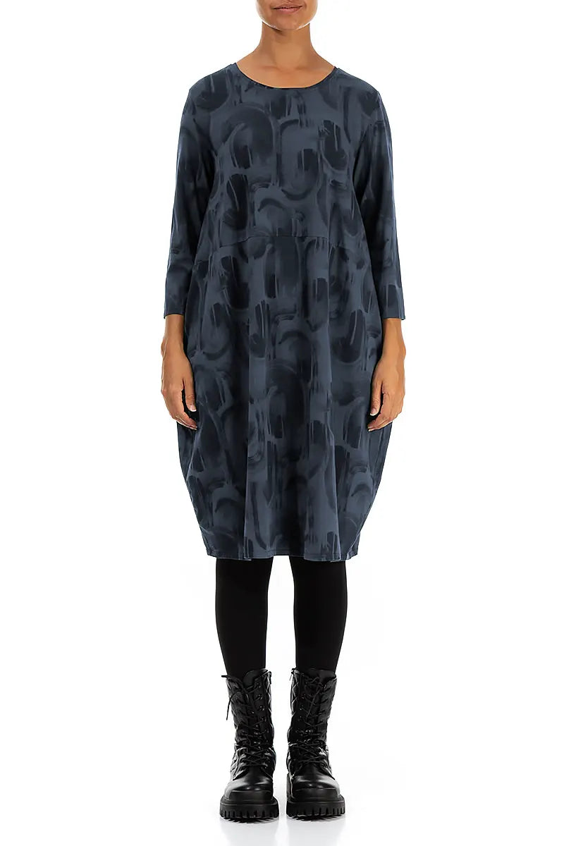 Balloon Slate Blue Paintwave Cotton Dress 1