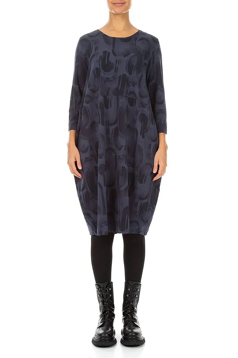 Balloon Slate Blue Paintwave Cotton Dress