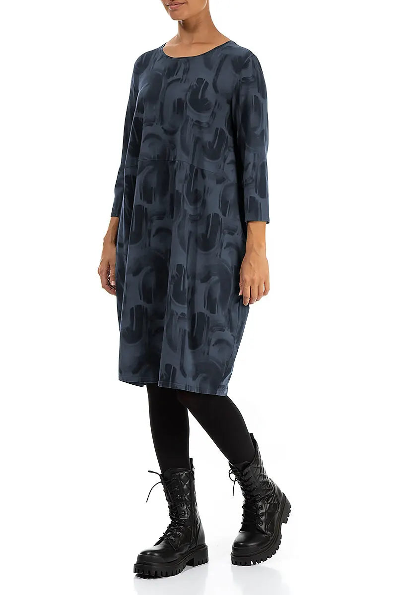 Balloon Slate Blue Paintwave Cotton Dress 3