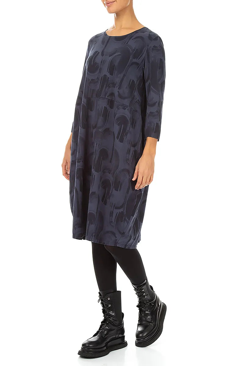 Balloon Slate Blue Paintwave Cotton Dress