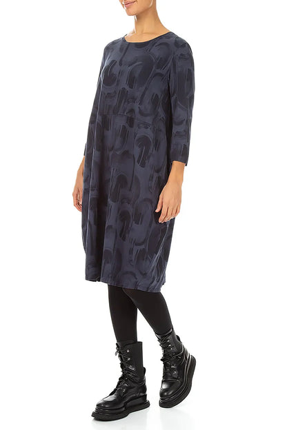 Balloon Slate Blue Paintwave Cotton Dress