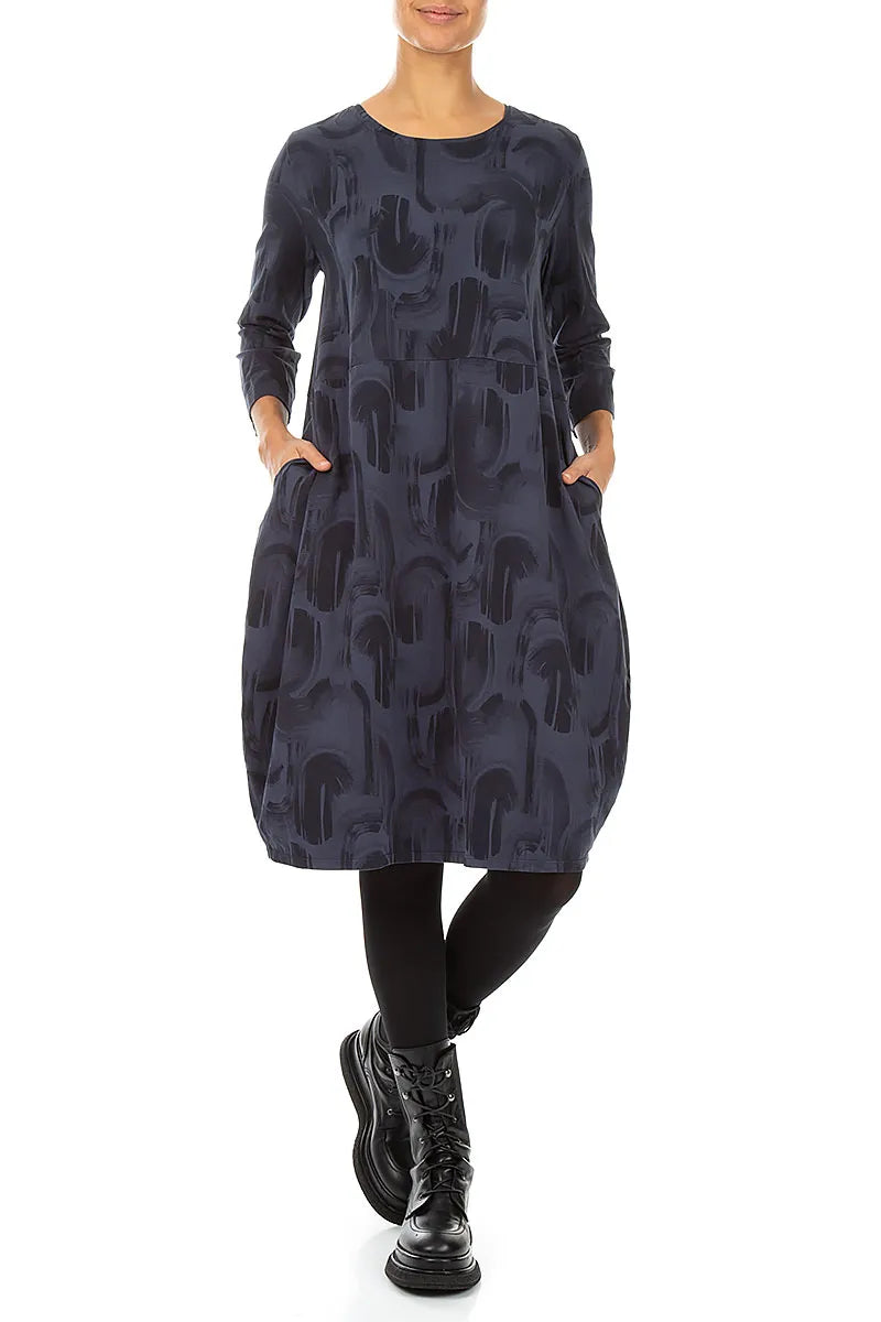 Balloon Slate Blue Paintwave Cotton Dress