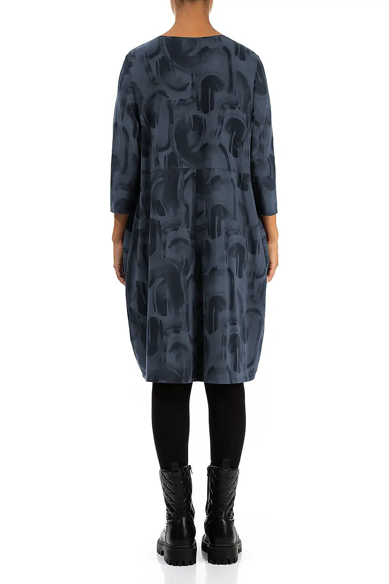 Balloon Slate Blue Paintwave Cotton Dress 2