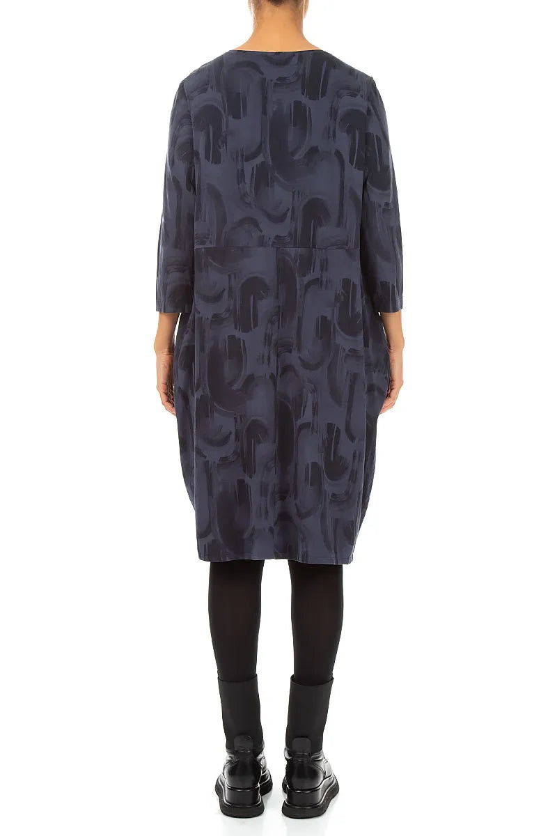 Balloon Slate Blue Paintwave Cotton Dress